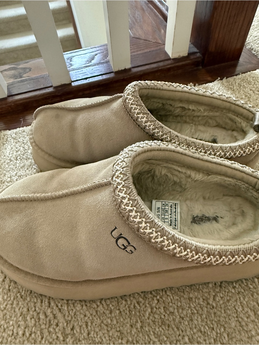 UGG Taupe Shearling-Lined Slip-On Slippers